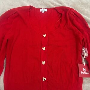Women's Red Heart Button Sweater